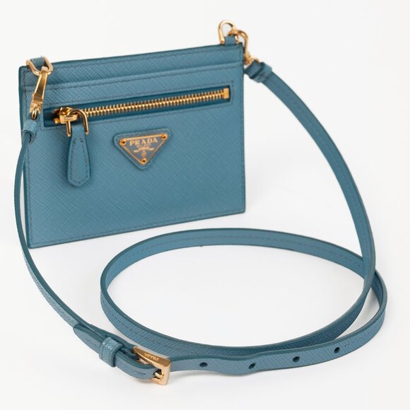 Prada Blue Saffiano Leather Shoulder-Strap Card Holder - Picture 5 of 10